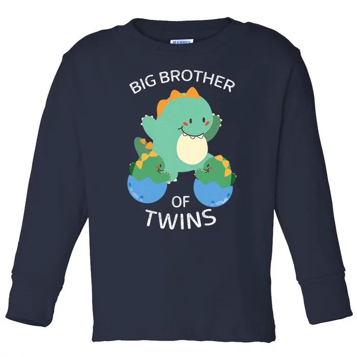 Big Brother Of Twins Dinosaur Twin Toddler Long Sleeve Shirt