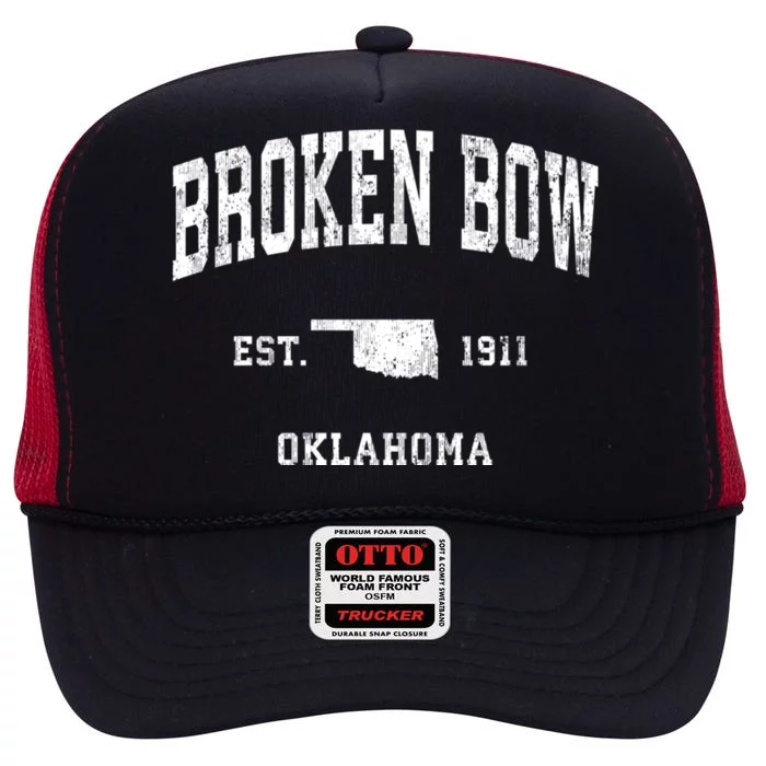 Broken Bow Oklahoma Ok Vintage Athletic Sports High Crown Mesh Trucker Hat