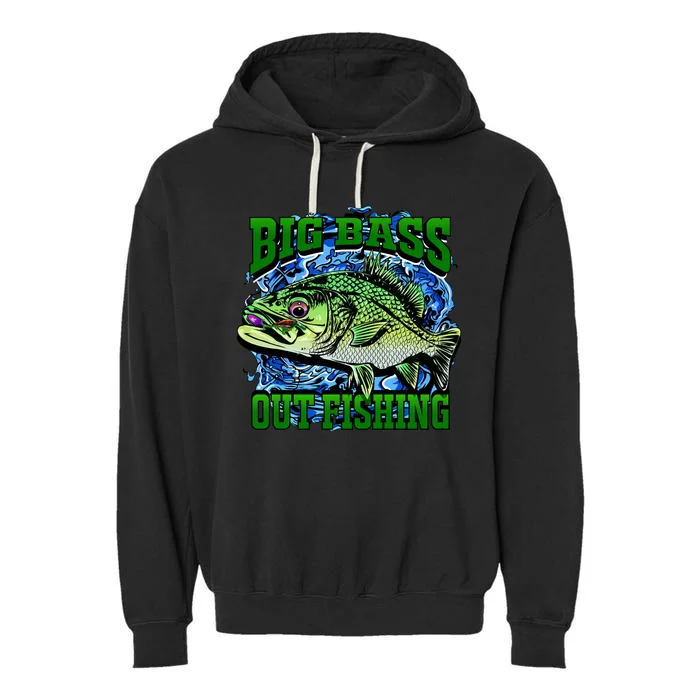 Big Bass Out Fishing Garment-Dyed Fleece Hoodie