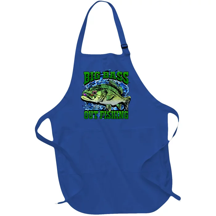 Big Bass Out Fishing Full-Length Apron With Pocket