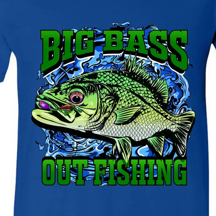 Big Bass Out Fishing V-Neck T-Shirt