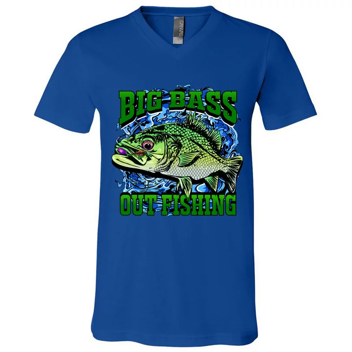 Big Bass Out Fishing V-Neck T-Shirt