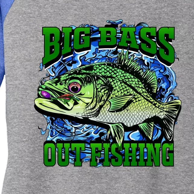 Big Bass Out Fishing Women's Tri-Blend 3/4-Sleeve Raglan Shirt