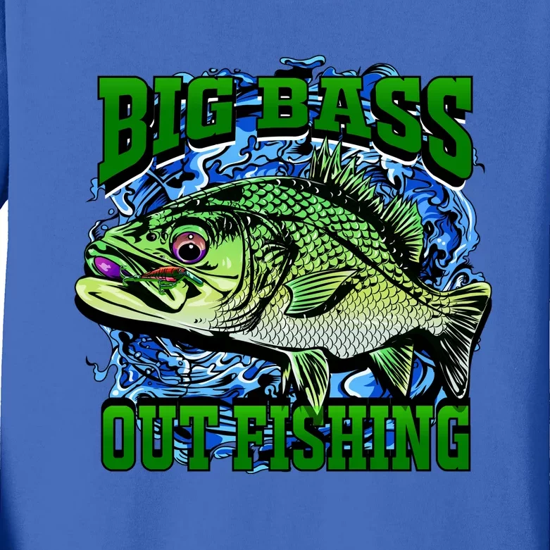 Big Bass Out Fishing Kids Long Sleeve Shirt