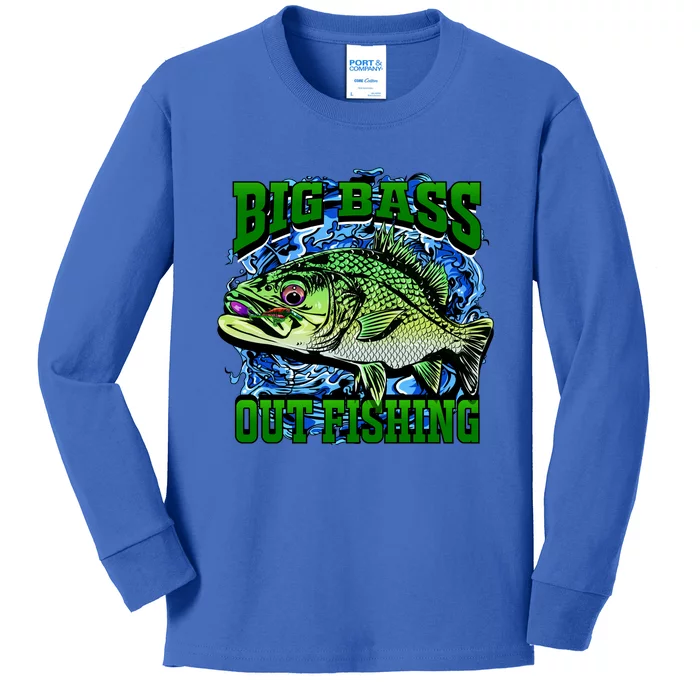 Big Bass Out Fishing Kids Long Sleeve Shirt