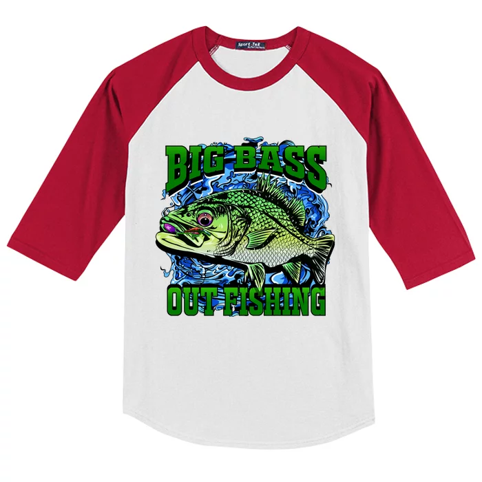 Big Bass Out Fishing Kids Colorblock Raglan Jersey