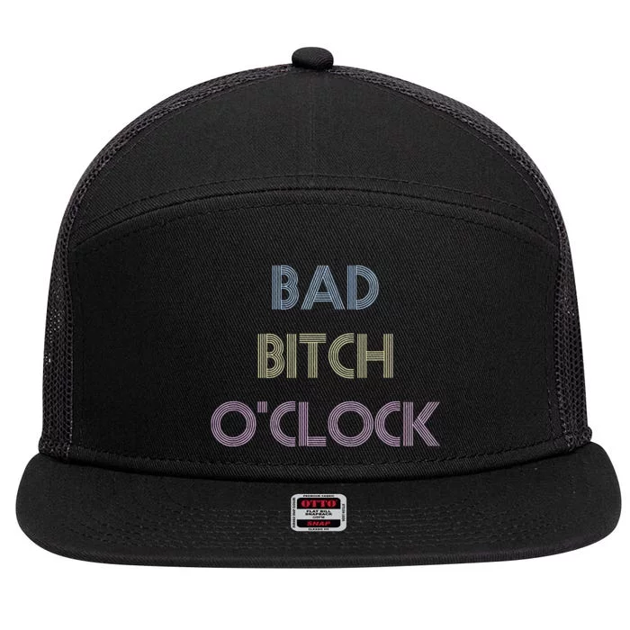 Bad Bitch OClock Funny Black Queen 7 Panel Mesh Trucker Snapback Hat