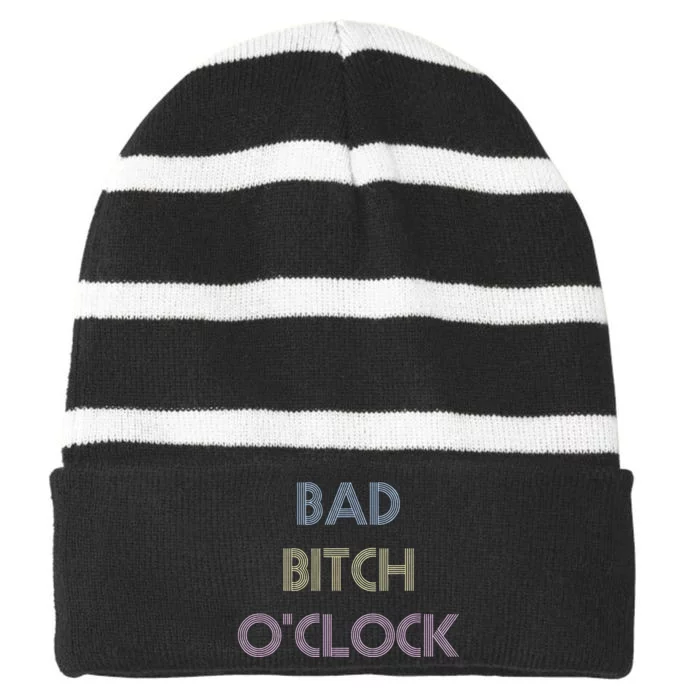 Bad Bitch OClock Funny Black Queen Striped Beanie with Solid Band