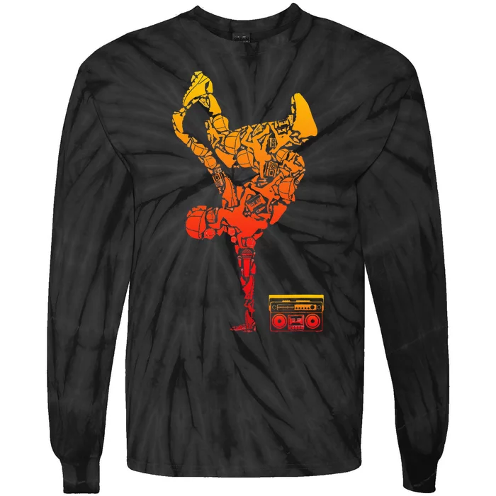 Breakdancing Boombox One Hand Freeze Hip Hop Breaking Tie-Dye Long Sleeve Shirt