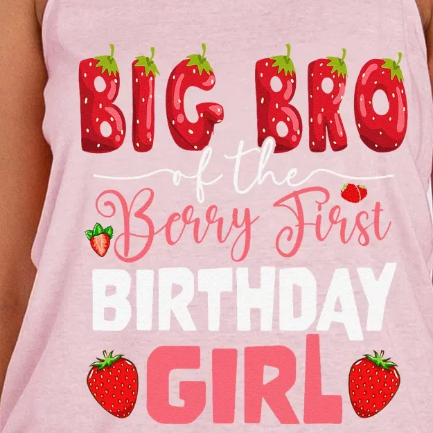 Big Bro Of The Berry First Bday Of Girl Strawberry Brother Women's Knotted Racerback Tank