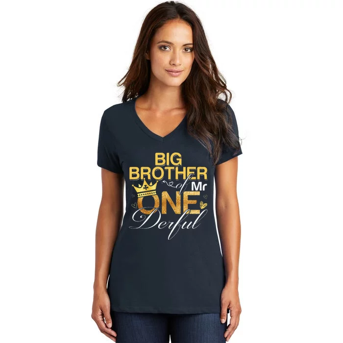 Big Brother Of Mr Onederful 1st Birthday First Onederful Women's V-Neck T-Shirt