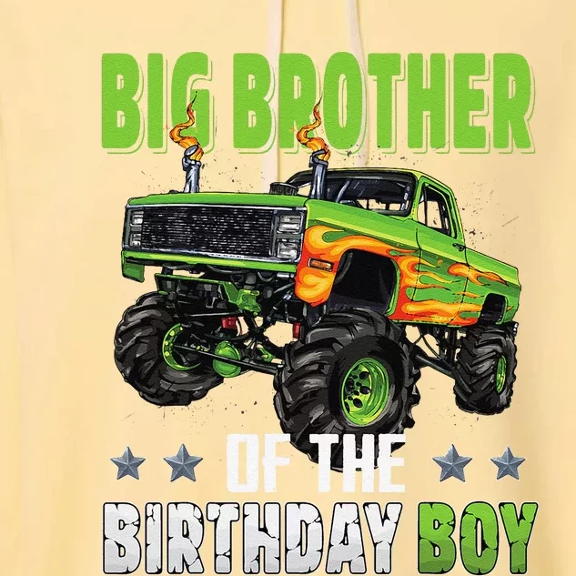 Big Brother Of Birthday Boy Monster Truck Family Matching Garment-Dyed Fleece Hoodie