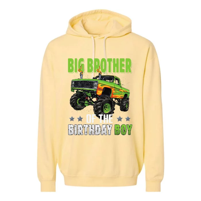 Big Brother Of Birthday Boy Monster Truck Family Matching Garment-Dyed Fleece Hoodie