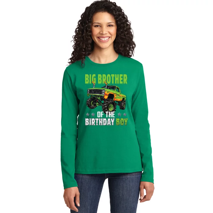 Big Brother Of Birthday Boy Monster Truck Family Matching Ladies Long Sleeve Shirt