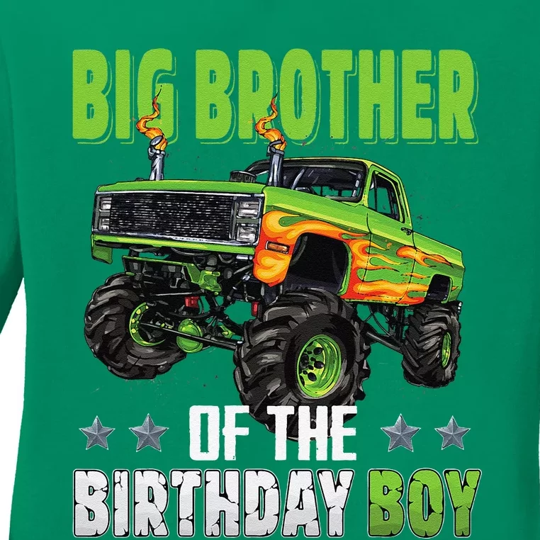 Big Brother Of Birthday Boy Monster Truck Family Matching Ladies Long Sleeve Shirt