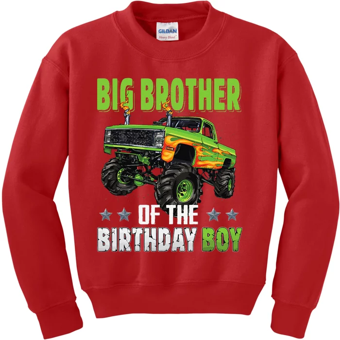 Big Brother Of Birthday Boy Monster Truck Family Matching Kids Sweatshirt