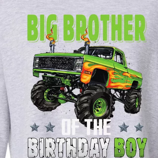 Big Brother Of Birthday Boy Monster Truck Family Matching Cropped Pullover Crew