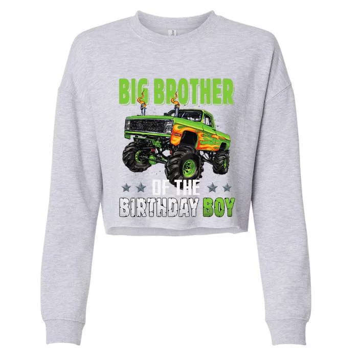 Big Brother Of Birthday Boy Monster Truck Family Matching Cropped Pullover Crew