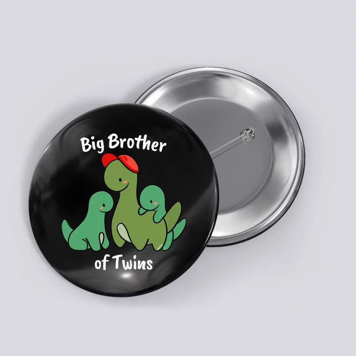 Big Brother of Twins Cute Dinosaur Siblings Button