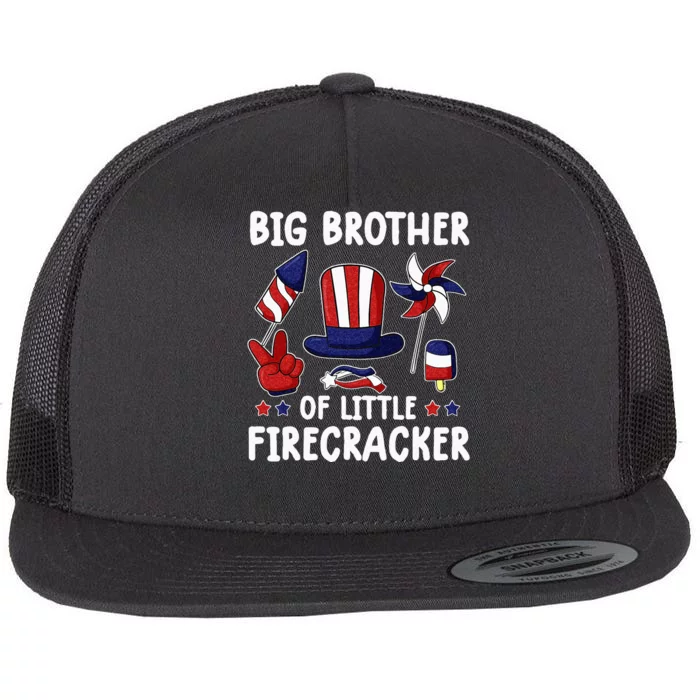 Big Brother Of The Little Firecracker 4th Of July Matching Flat Bill Trucker Hat