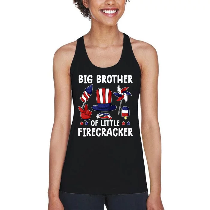 Big Brother Of The Little Firecracker 4th Of July Matching Women's Racerback Tank