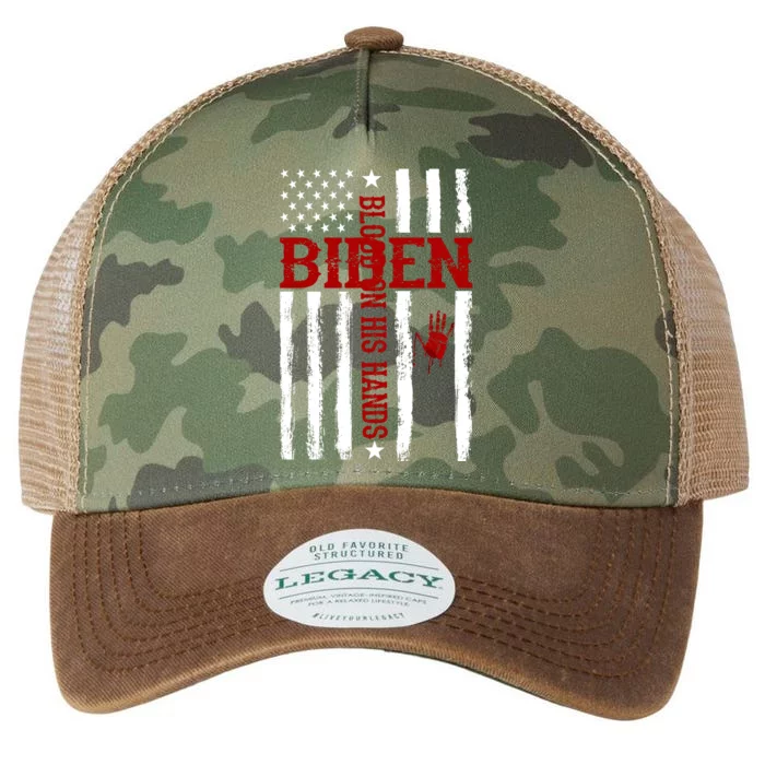 Biden Blood On His Hands American Flag Legacy Tie Dye Trucker Hat