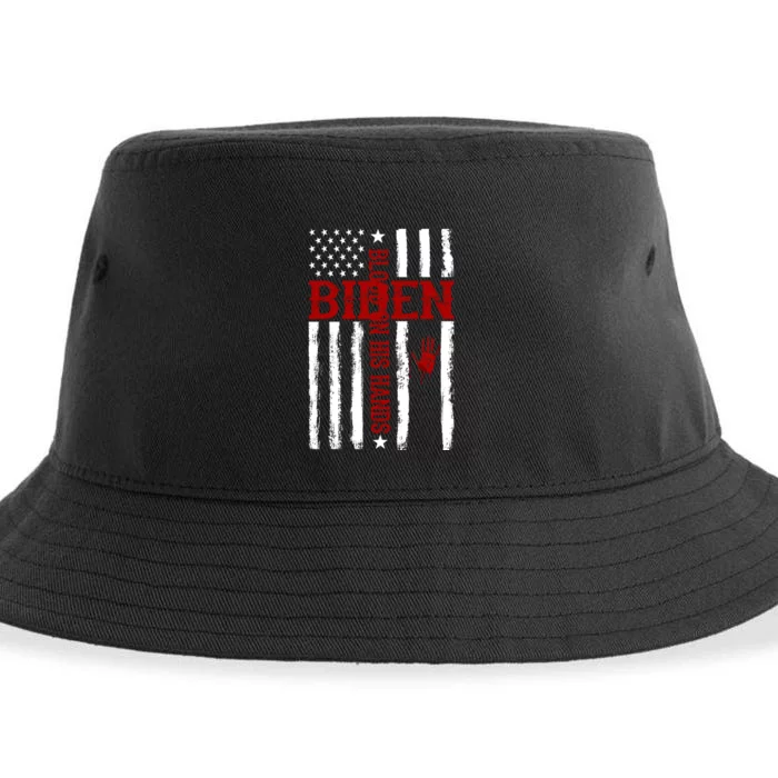 Biden Blood On His Hands American Flag Sustainable Bucket Hat