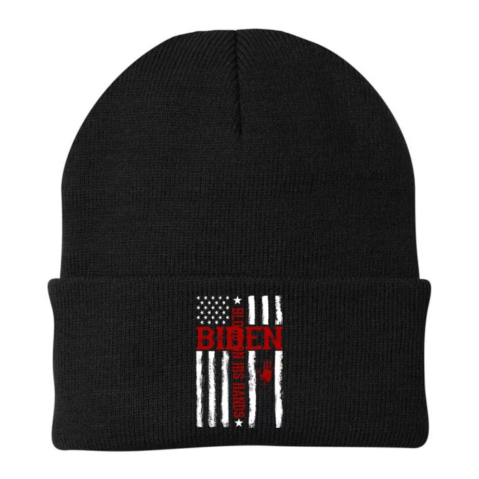 Biden Blood On His Hands American Flag Knit Cap Winter Beanie