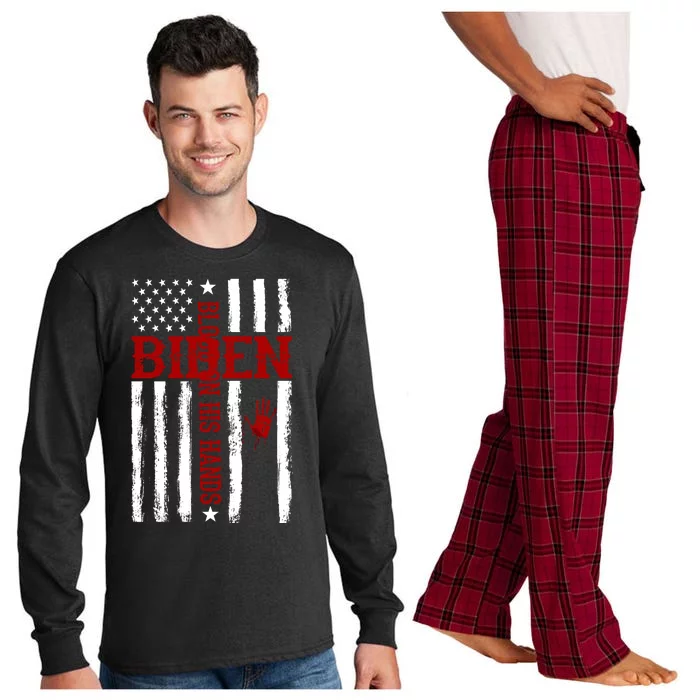 Biden Blood On His Hands American Flag Long Sleeve Pajama Set