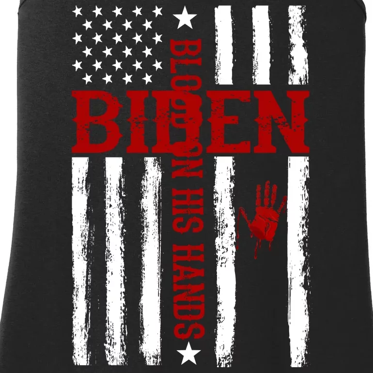 Biden Blood On His Hands American Flag Ladies Essential Tank