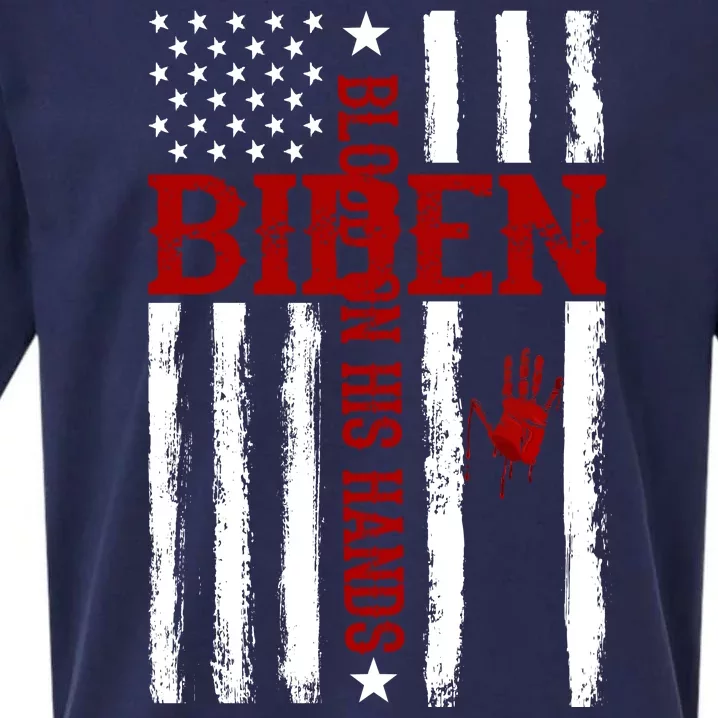 Biden Blood On His Hands American Flag Sueded Cloud Jersey T-Shirt