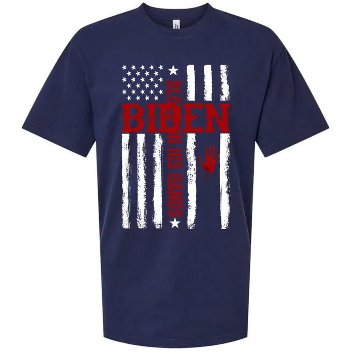 Biden Blood On His Hands American Flag Sueded Cloud Jersey T-Shirt