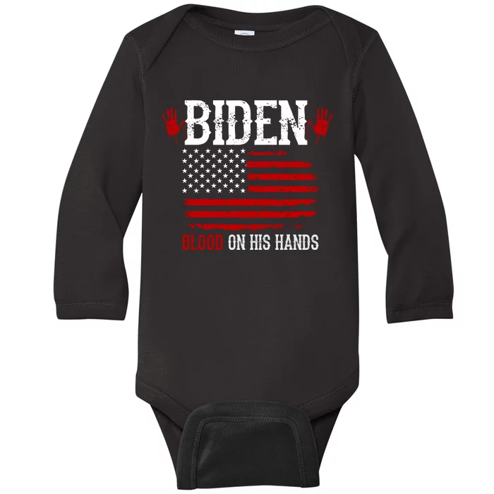 Biden Blood On His Hands Baby Long Sleeve Bodysuit