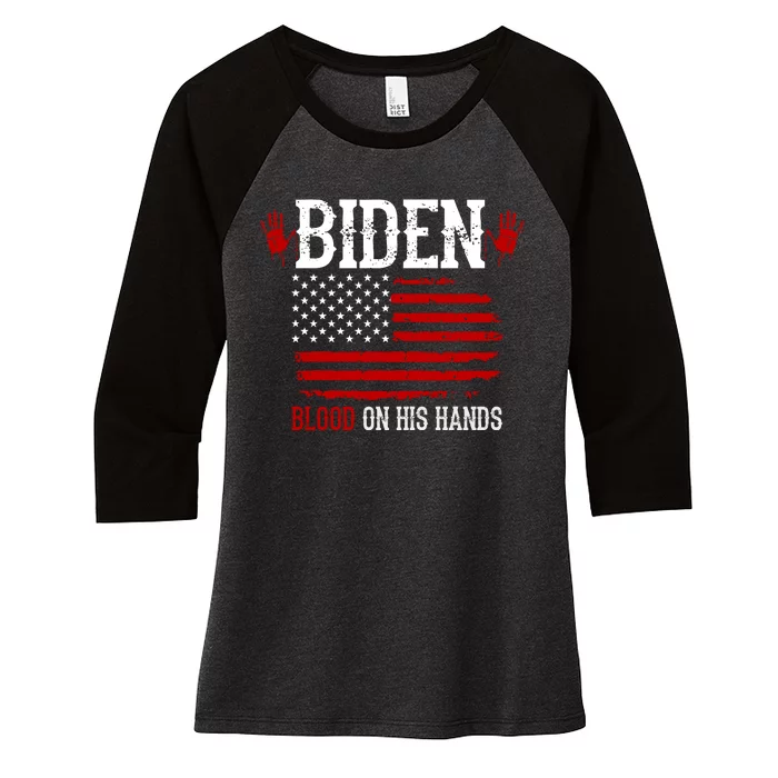 Biden Blood On His Hands Women's Tri-Blend 3/4-Sleeve Raglan Shirt