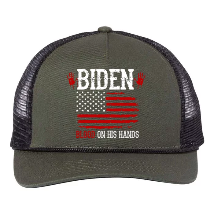 Biden Blood On His Hands Retro Rope Trucker Hat Cap