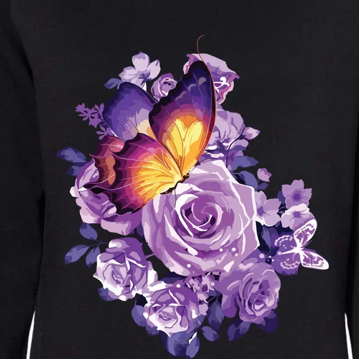 Beautiful Butterfly Purple Rose Butterfly Lovers Womens California Wash Sweatshirt