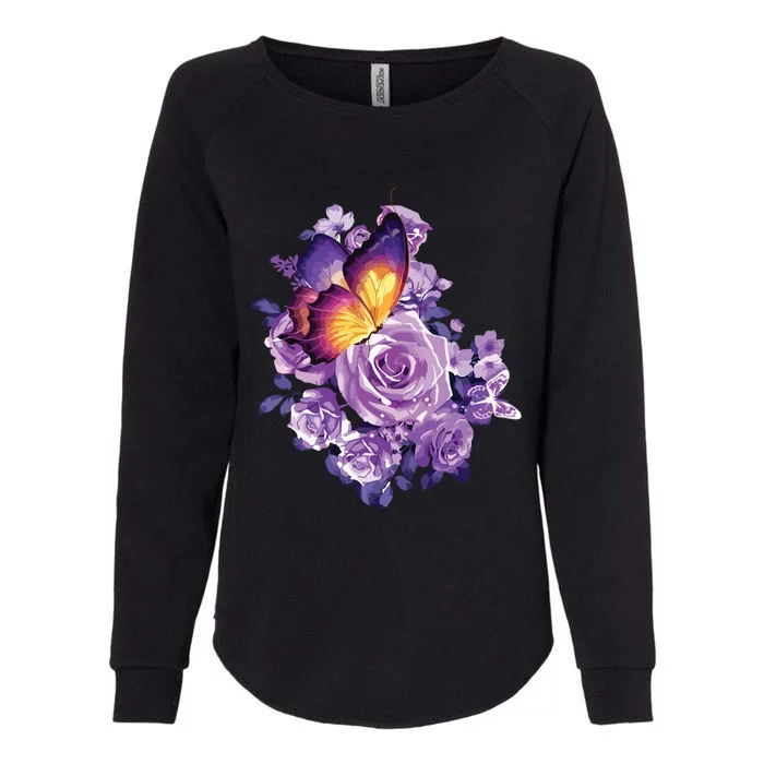 Beautiful Butterfly Purple Rose Butterfly Lovers Womens California Wash Sweatshirt