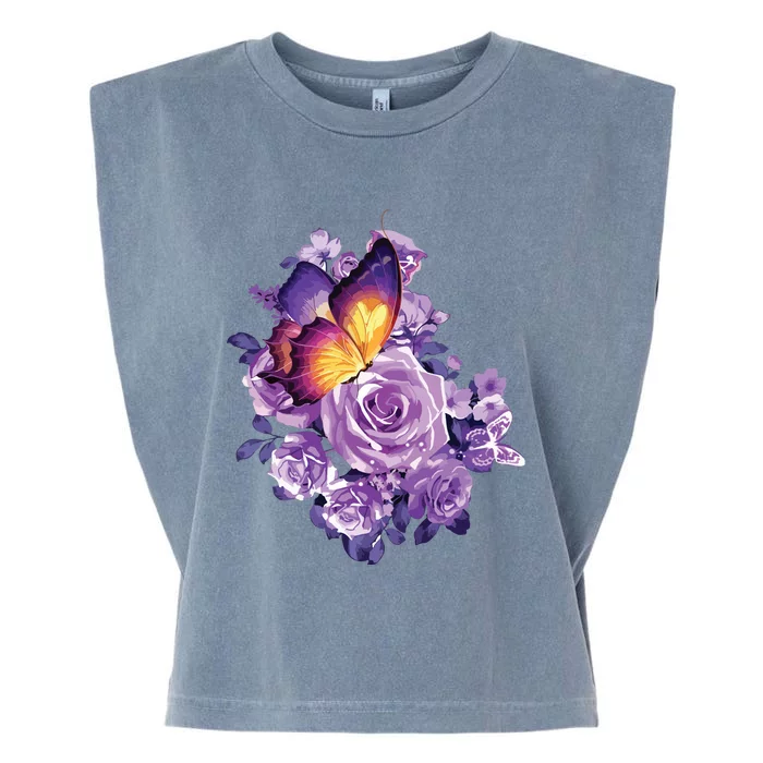 Beautiful Butterfly Purple Rose Butterfly Lovers Garment-Dyed Women's Muscle Tee