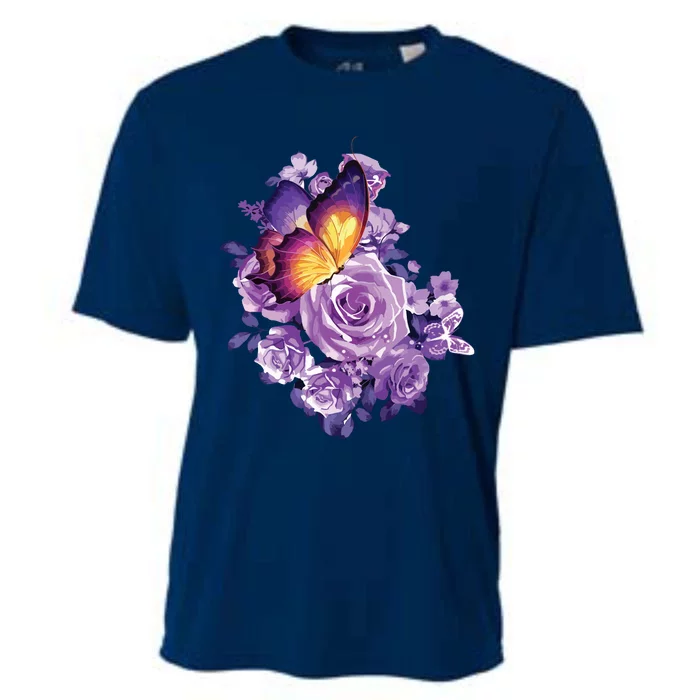 Beautiful Butterfly Purple Rose Butterfly Lovers Cooling Performance Crew T-Shirt