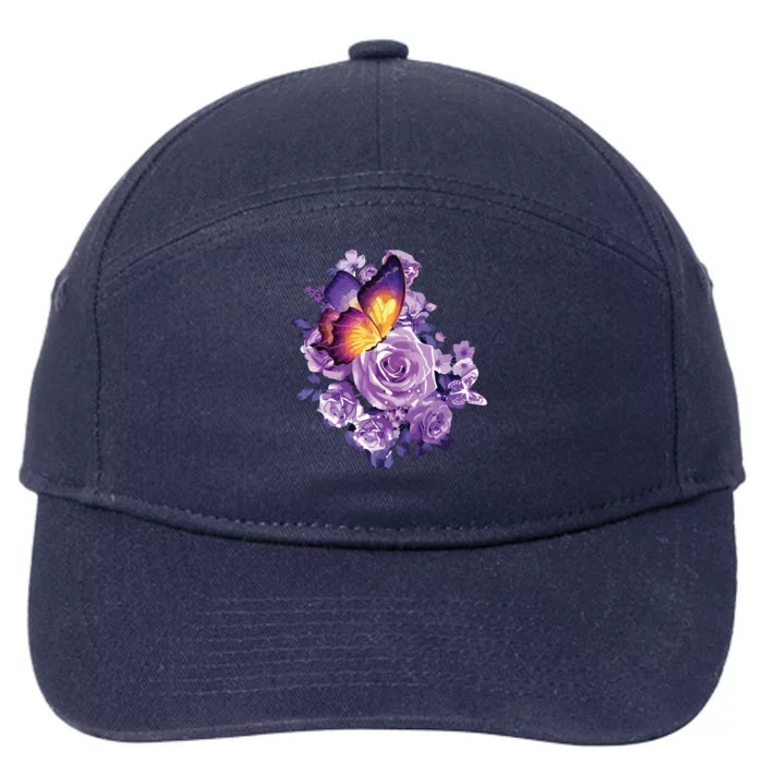 Beautiful Butterfly Purple Rose Butterfly Lovers 7-Panel Snapback Hat