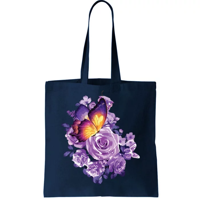 Beautiful Butterfly Purple Rose Butterfly Lovers Tote Bag