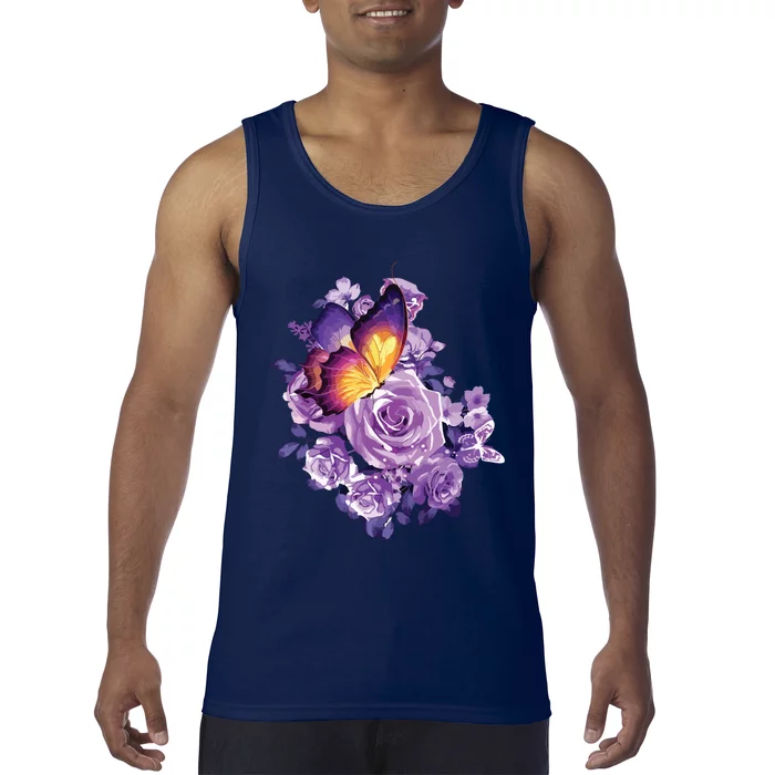 Beautiful Butterfly Purple Rose Butterfly Lovers Tank Top