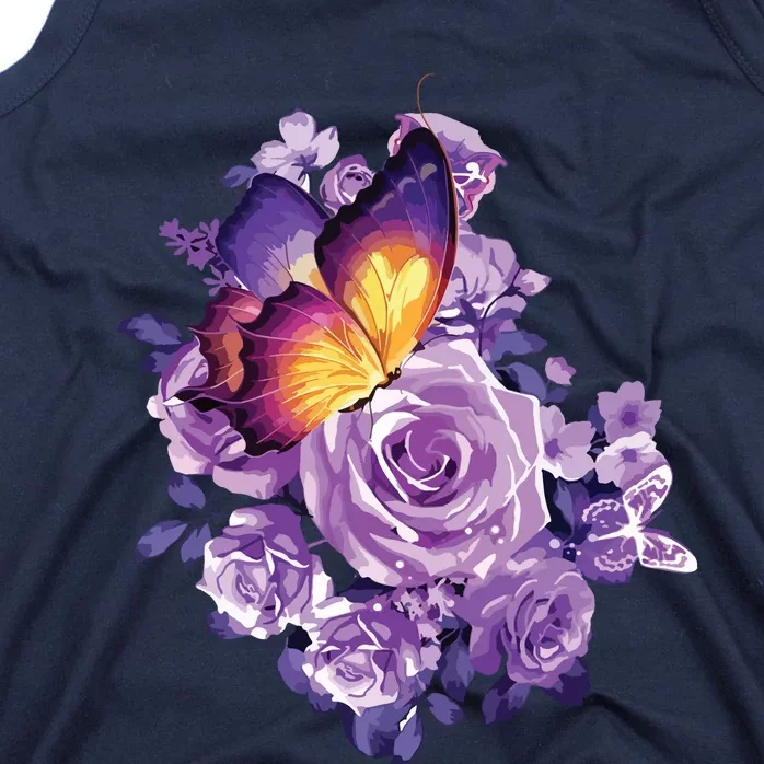 Beautiful Butterfly Purple Rose Butterfly Lovers Tank Top