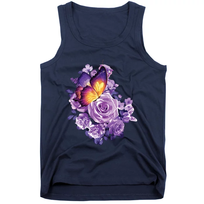 Beautiful Butterfly Purple Rose Butterfly Lovers Tank Top