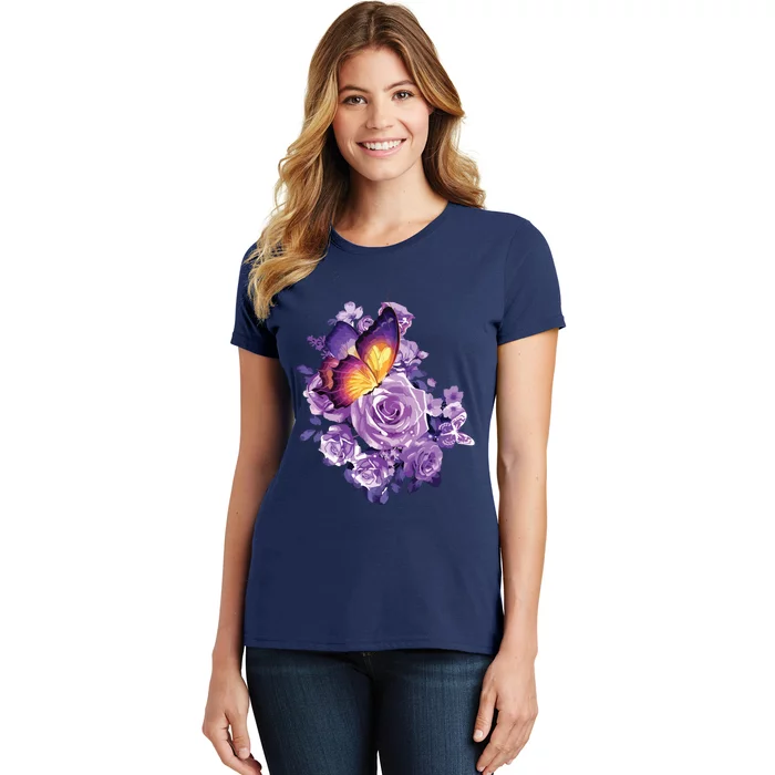 Beautiful Butterfly Purple Rose Butterfly Lovers Women's T-Shirt