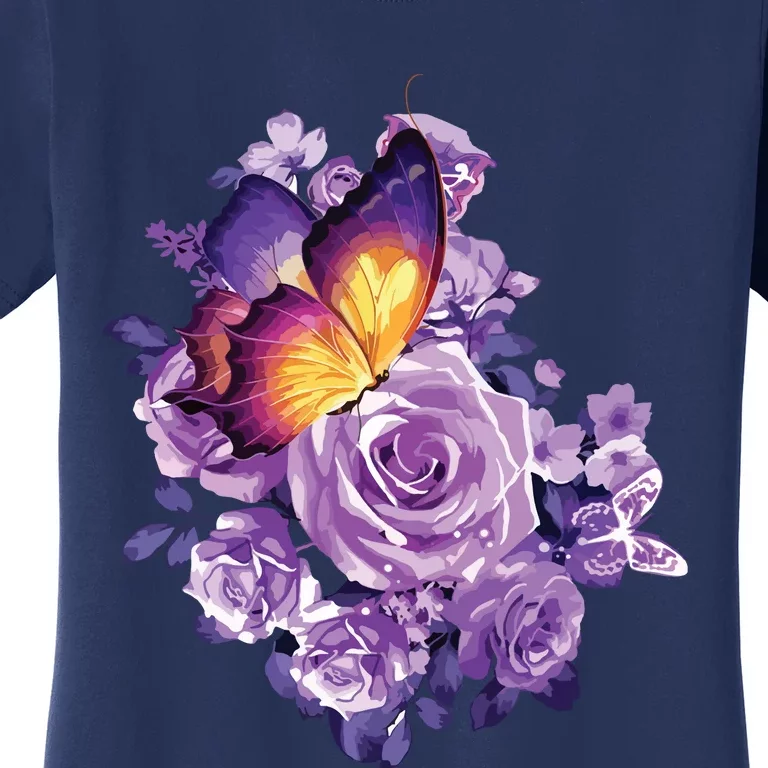 Beautiful Butterfly Purple Rose Butterfly Lovers Women's T-Shirt