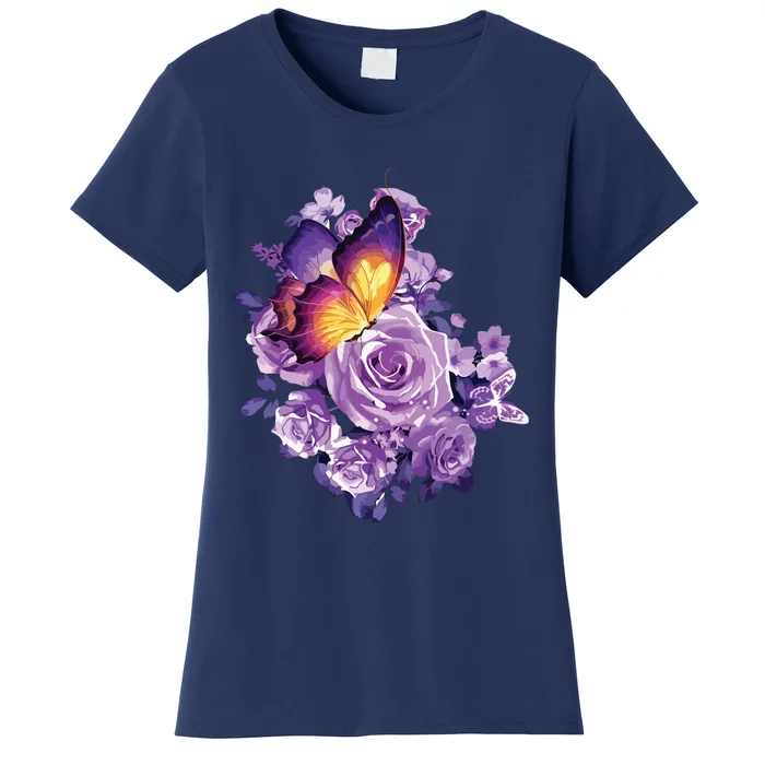 Beautiful Butterfly Purple Rose Butterfly Lovers Women's T-Shirt