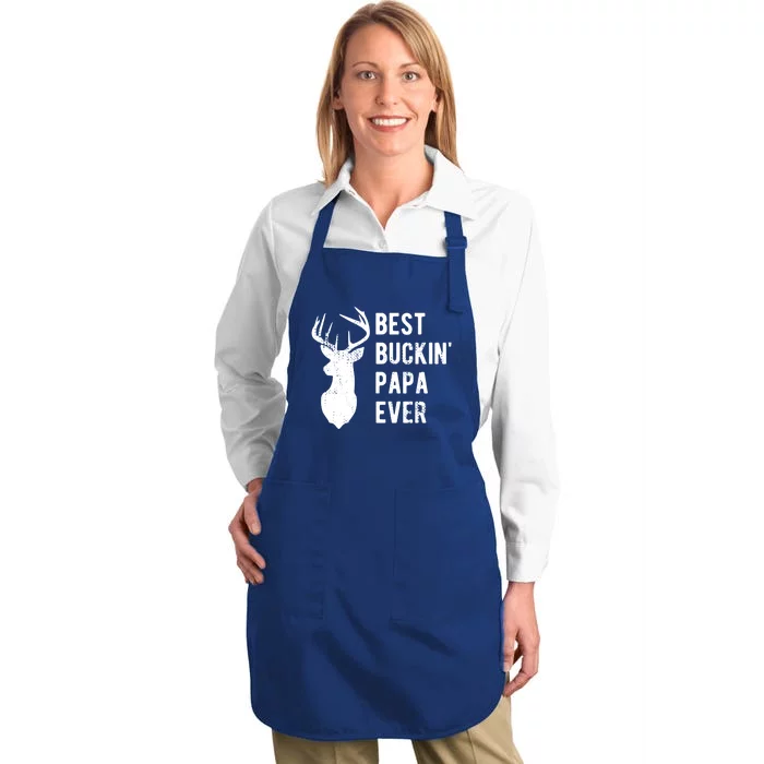 Best Buckin Papa Ever Funny Deer Hunter Gift Full-Length Apron With Pocket