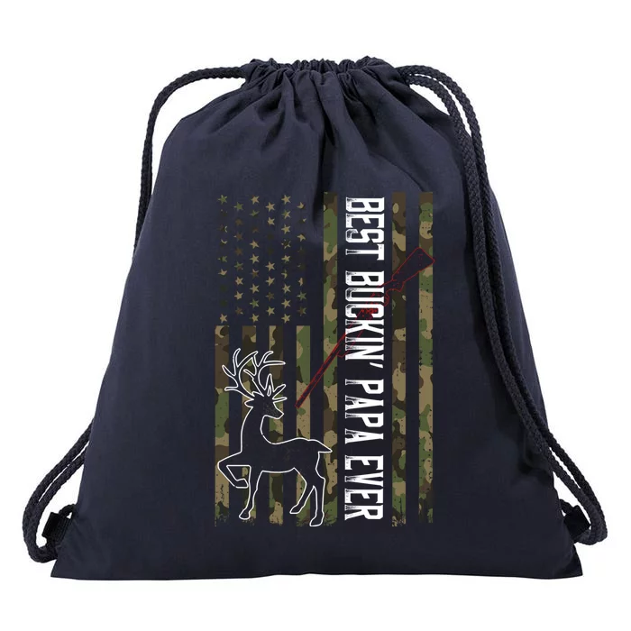 Best Buckin Papa Ever Gift Camo Deer Hunting Bucking Gift Drawstring Bag