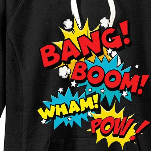 Bang Boom Pow Wham Comic Bubbles Women's Fleece Hoodie